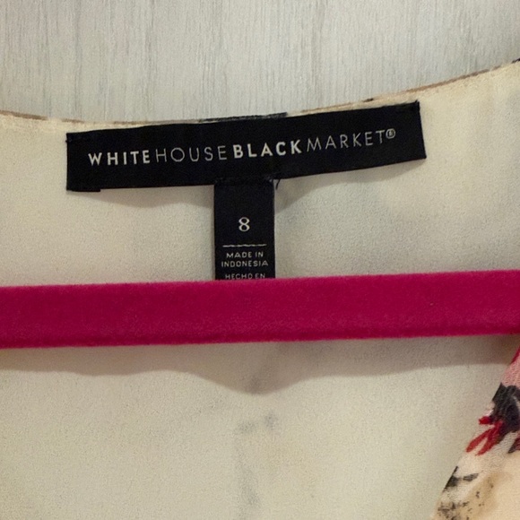 White House Black Market Floral V-Neck Blouse - Red, Cream, Black - Picture 3 of 5